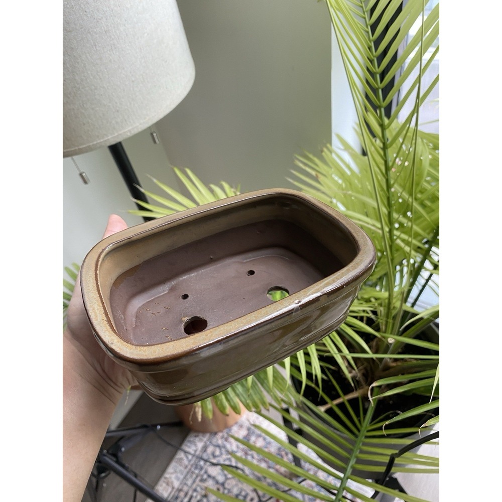 Bonsai Tree Planter Ceramic Pot With Root Holes Earthy Plant 5" x 6.5"